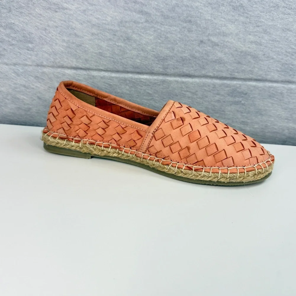 Rebels‎ Womens 8.5 Woven Leather Espadrille Flats Peach Basketweave Boho Slip On